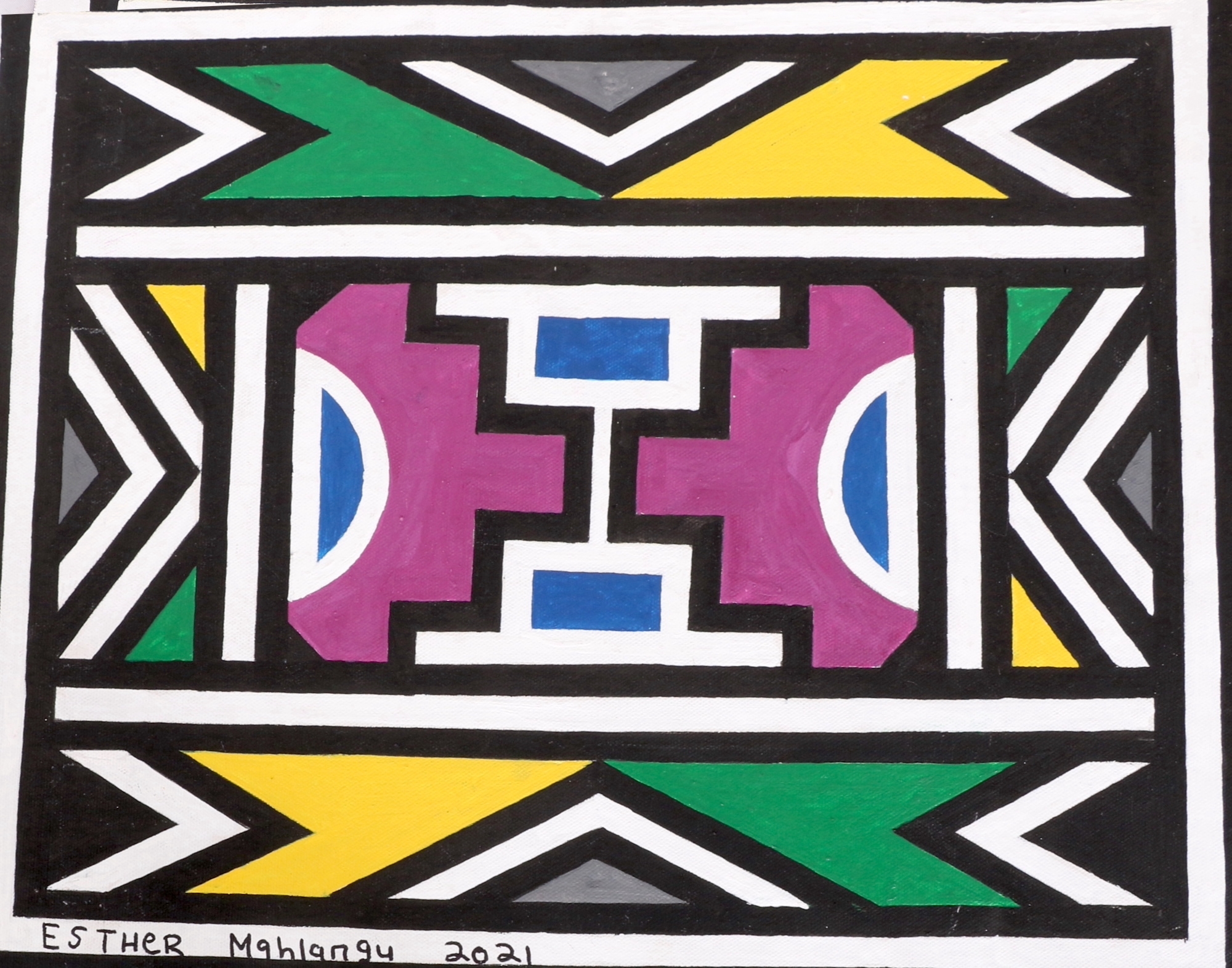 Esther Mahlangu | NDEBELE PATTERN WITH YELLOW (2021) | MutualArt