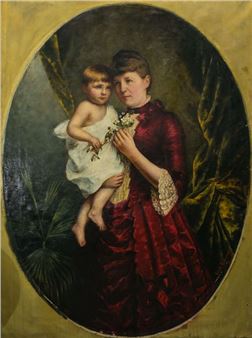 Dame im roten Kleid mit Kind - Erich Körner