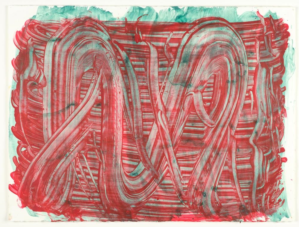 Artwork by Judy Millar, Untitled III (red and green), Made of oil and acrylic on paper