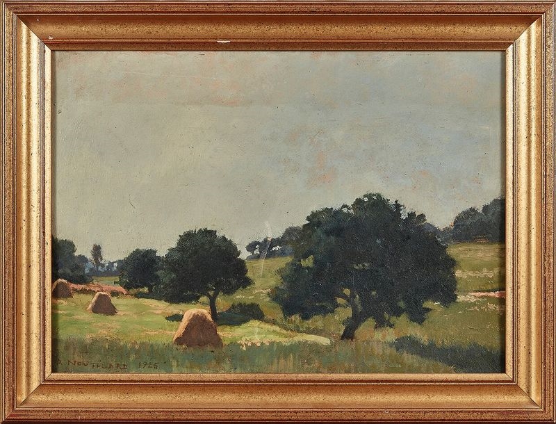 Artwork by Andre Noufflard, Landscape with millstones, Made of Oil on cardboard