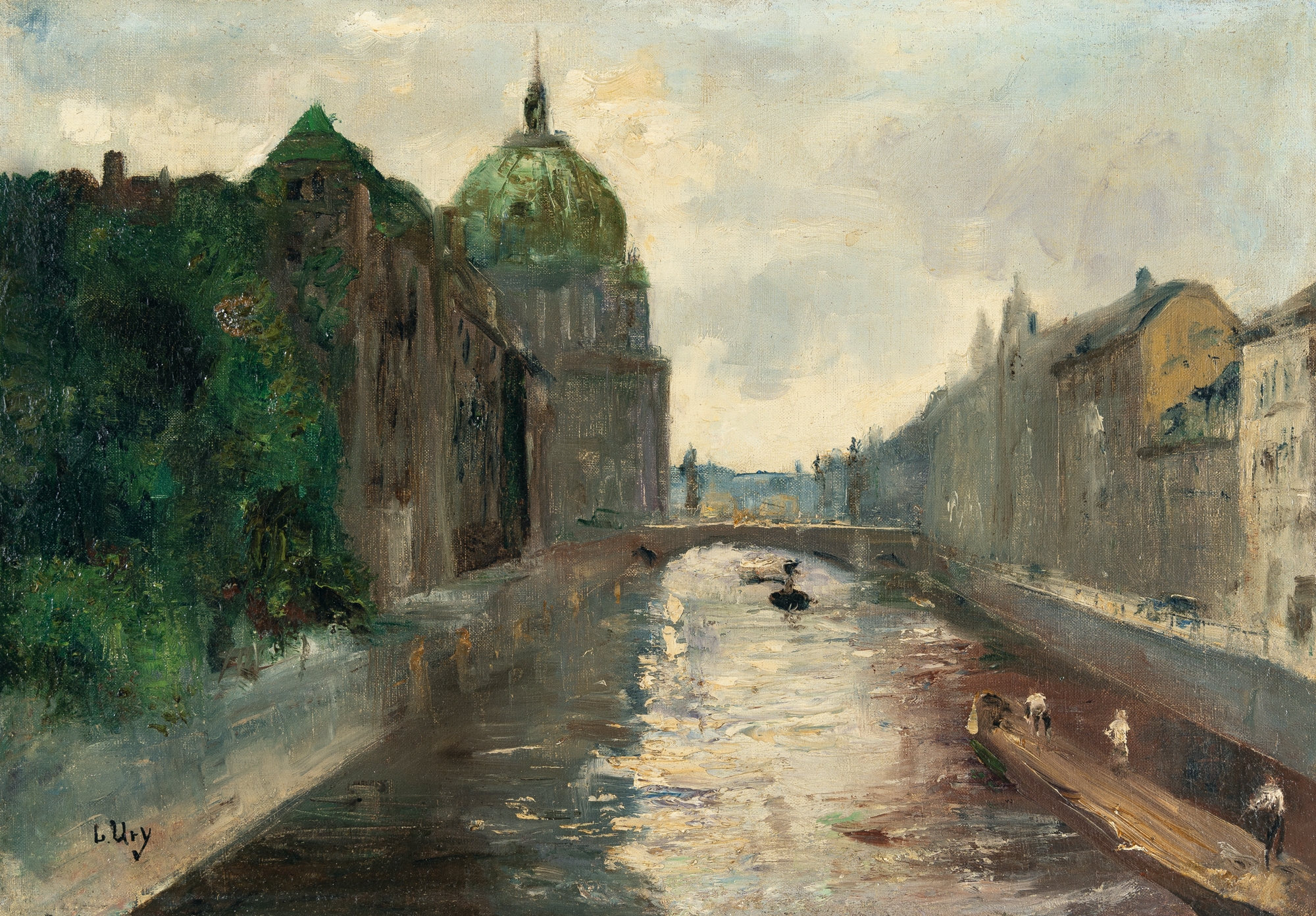 Lesser Ury | Berlin cathedral and city palace on the river Spree, seen ...