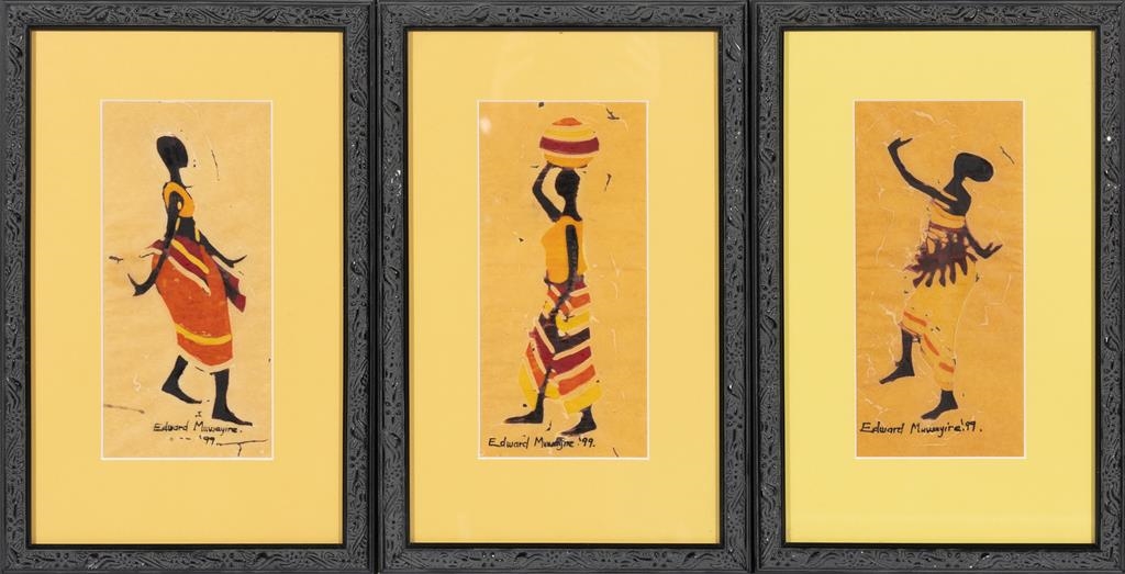 Artwork by Edward Muwayire, 3 x figural studies, Made of watercolours