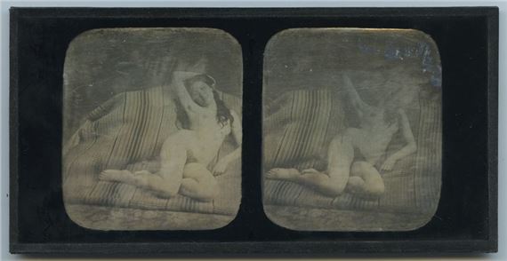 Study of female nude, young girl lying down by Felix-Jacques Moulin, circa 1850