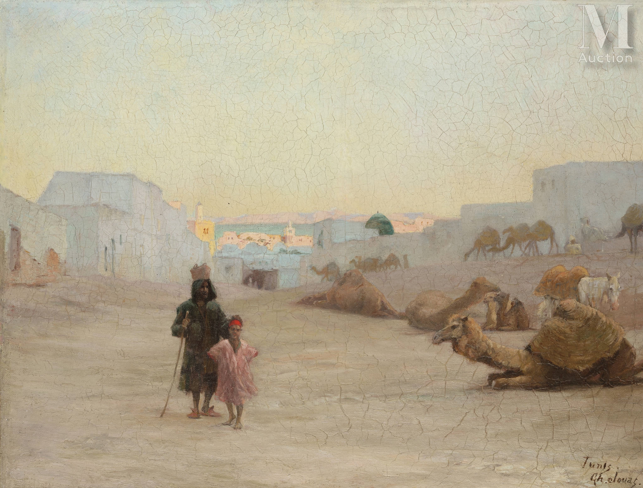 Artwork by Charles Jouas, Place El Markhadh à Tunis, Made of oil on canvas