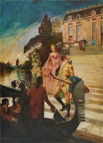 Höfische Gesellschaft am Fluss by Hermann Emil Pohle, 1888