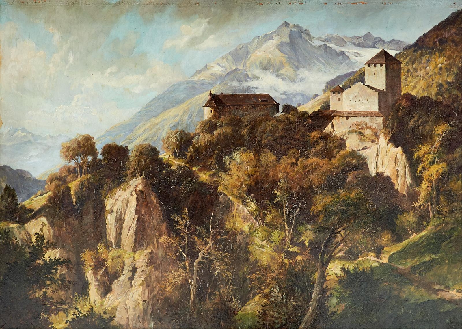 Max Fuhrmann | Schloß Tirol bei Meran mit Zielspitze und dem Ortler in ...