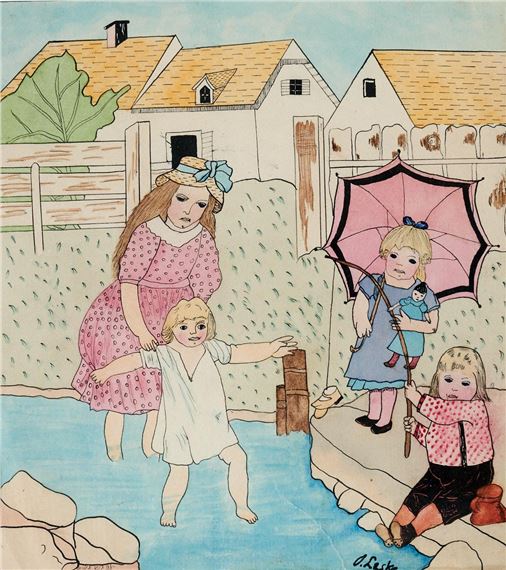 Kinder am Teich by Oskar Laske, um 1930
