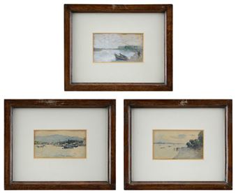 Lake landscape with boats, Lake landscape, Fisherman - Ambrogio Raffele