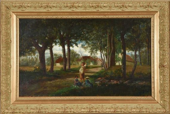 Entrance to Creys (Isère); Personnages sur un chemin by Paul Valantin, 1863
