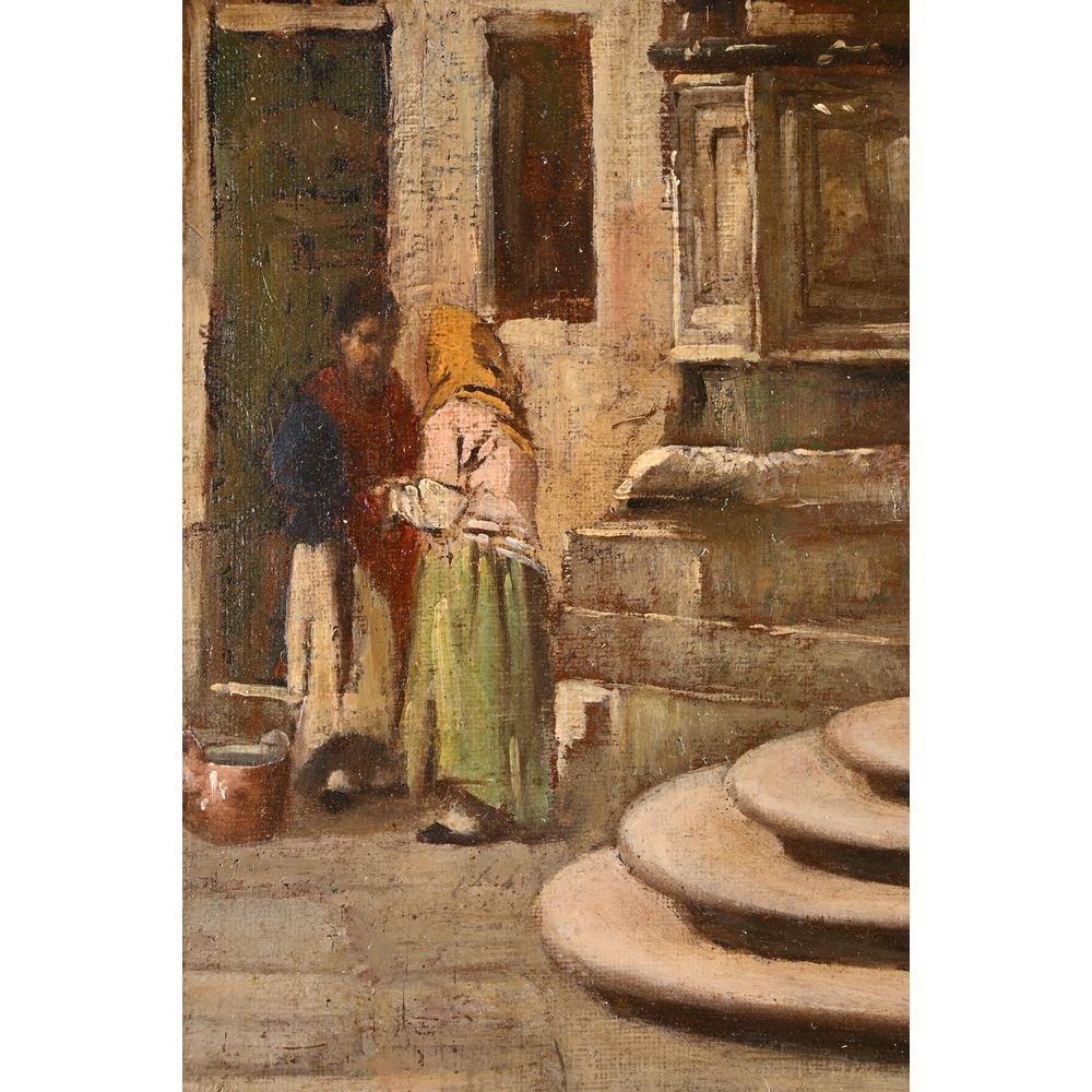 Artwork by Giacomo Favretto, La sortie de l’église probablement le peintre et son épouse, Made of Acrylic on canvas