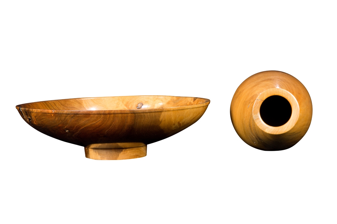 Artwork by Bruce Friederich, Footed Bowl and Vase, Made of wood