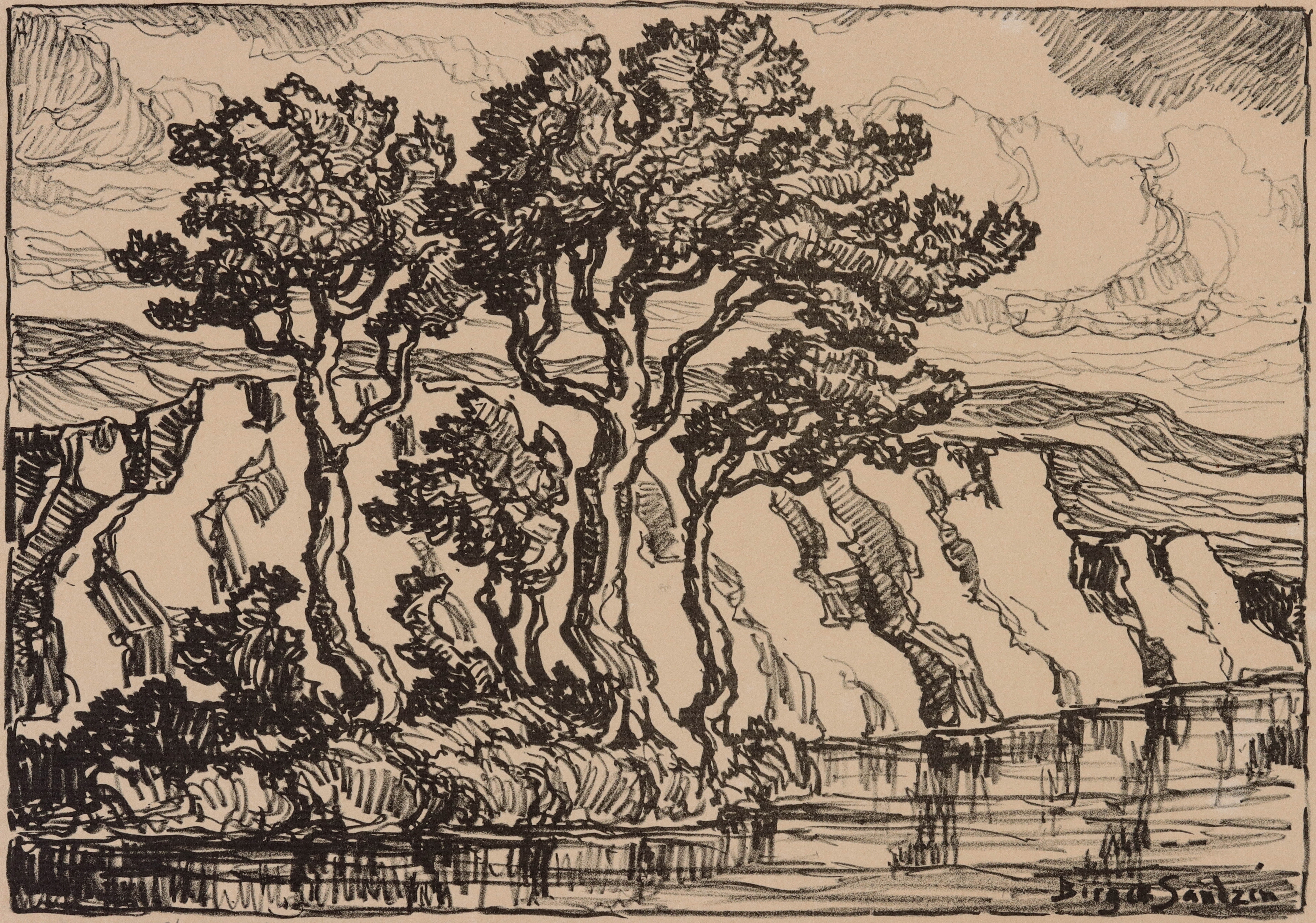 Artwork by Birger Sandzén, A Kansas Creek, Made of lithograph printed on Arches paper