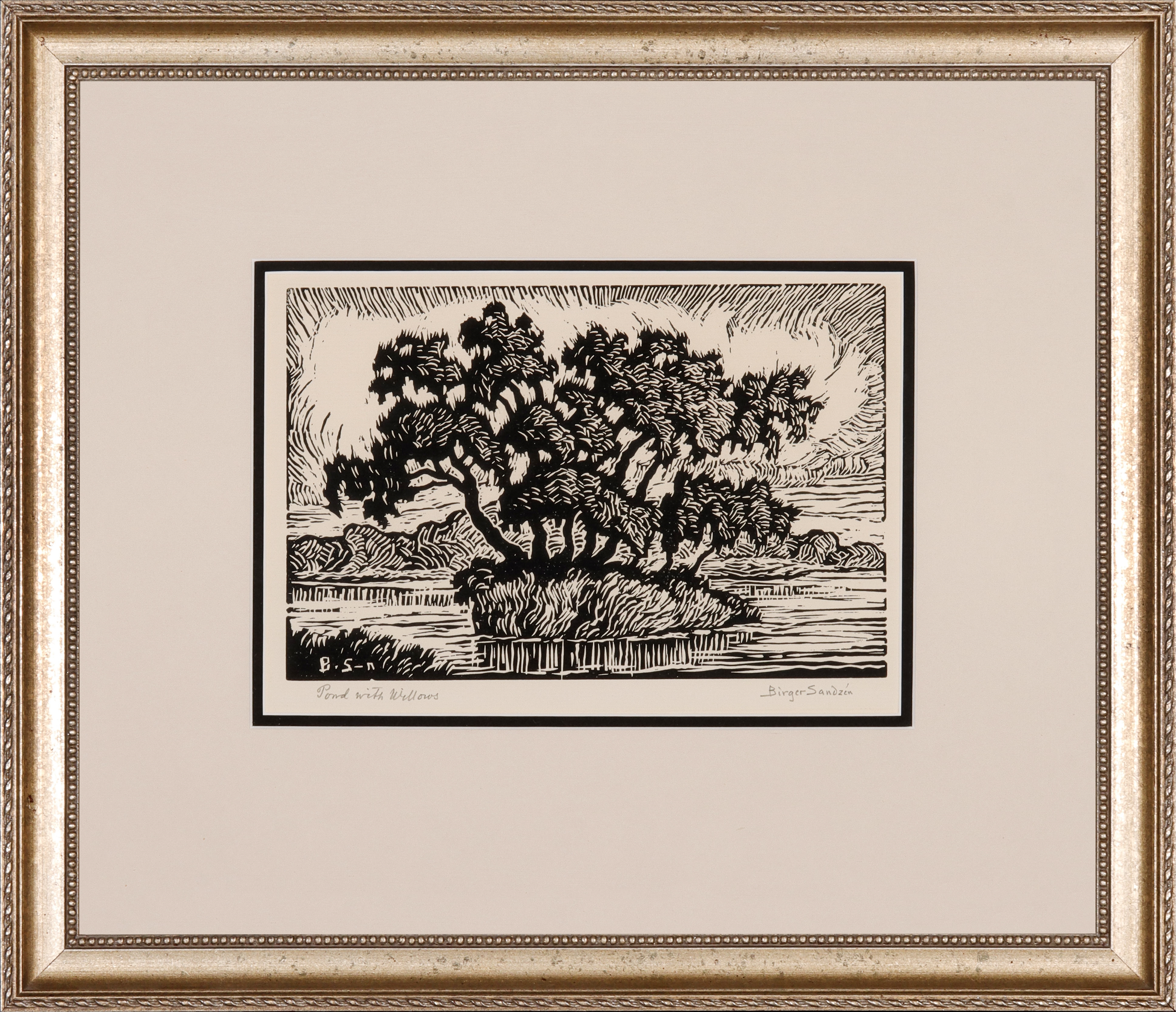 Artwork by Birger Sandzén, Pond with Willows, Made of LINOCUT