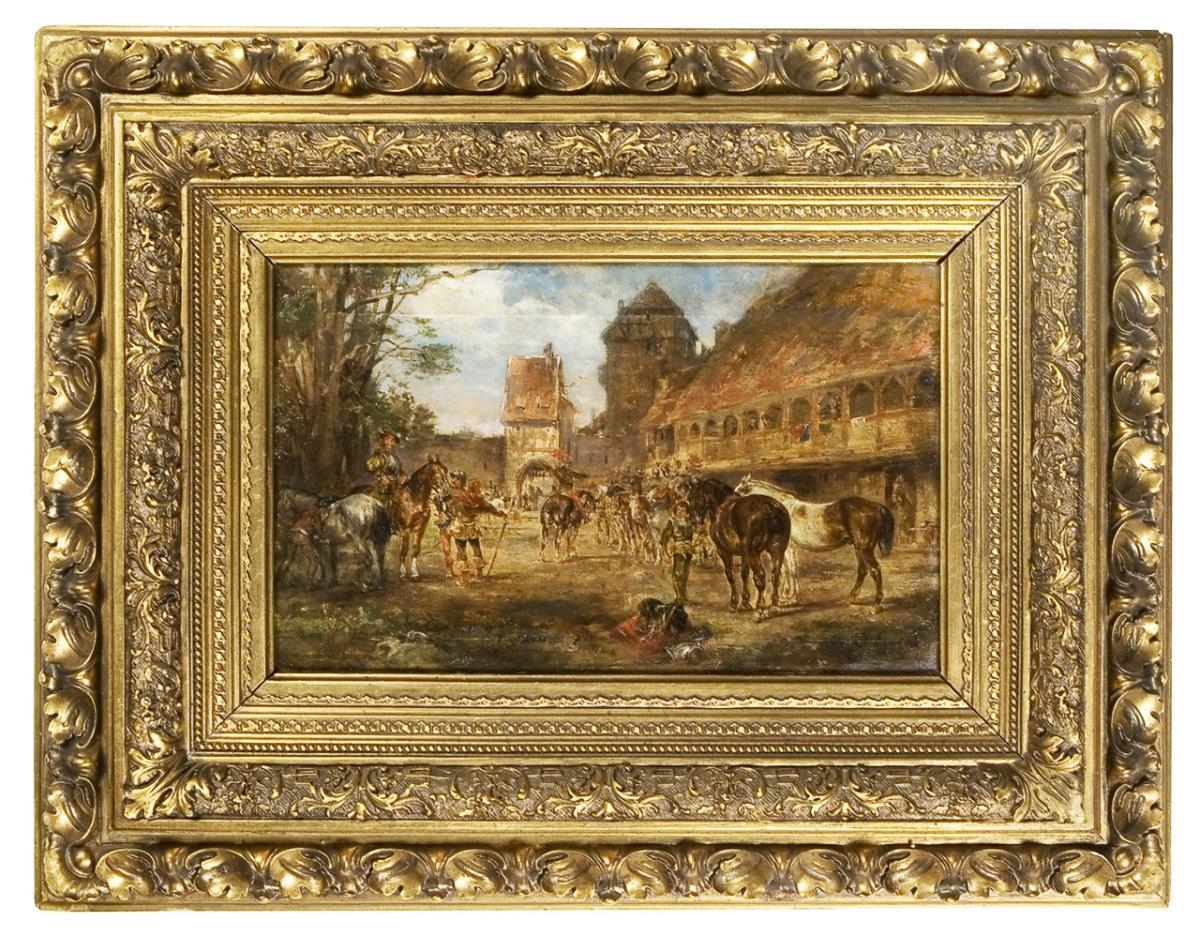 Artwork by Gustav Eggena, Before the knight riding tournament, Made of Oil on wood.
