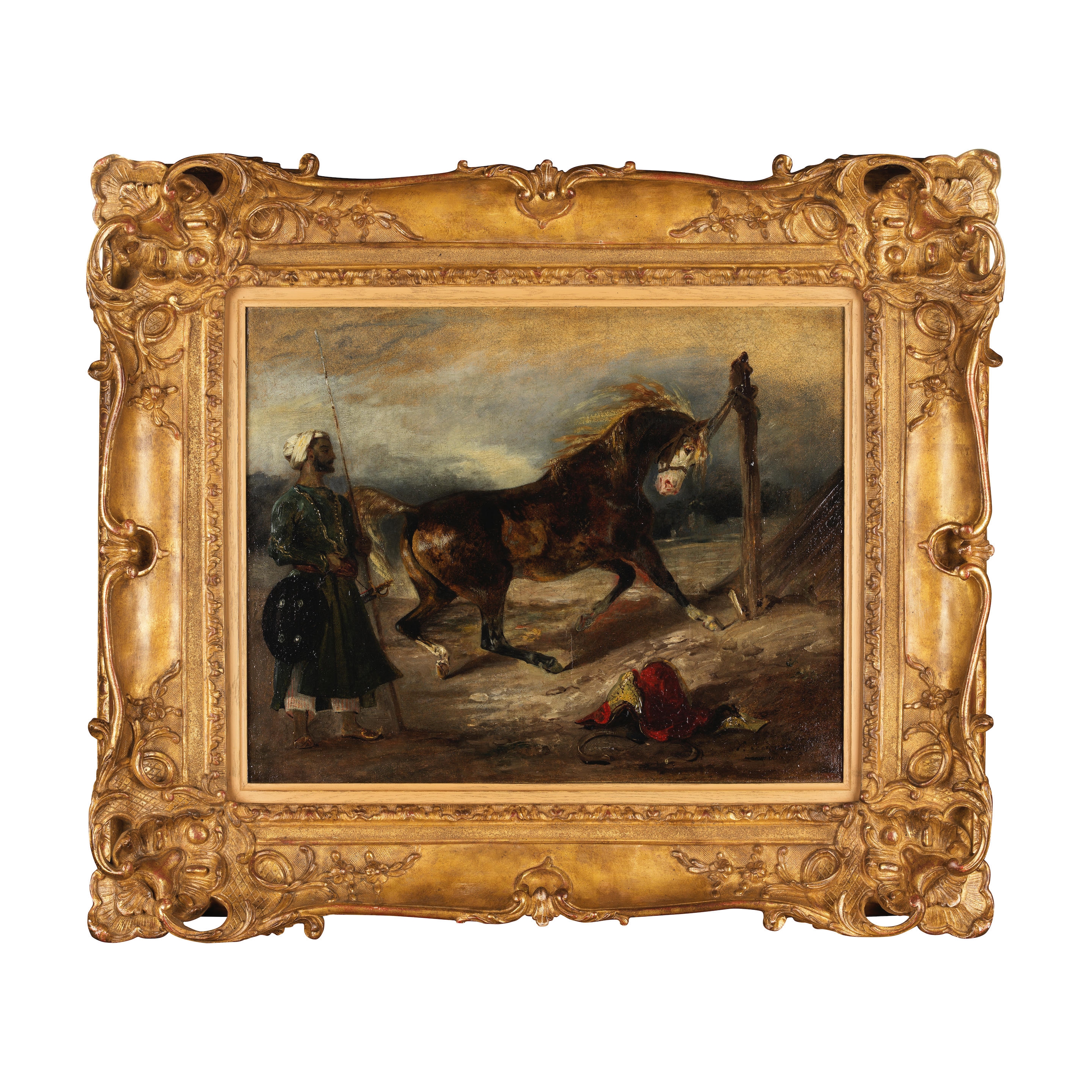 Artwork by Eugène Delacroix, Cheval arabe attaché à un piquet, Made of oil on canvas