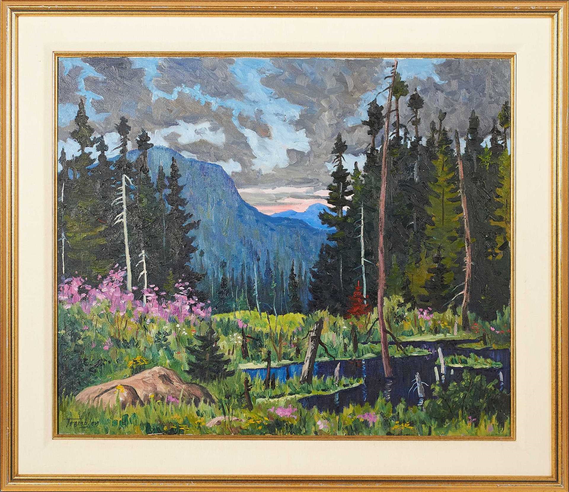 Artwork by Louis Tremblay, Fleurs sauvages près d'un étang, Made of Oil on canvas