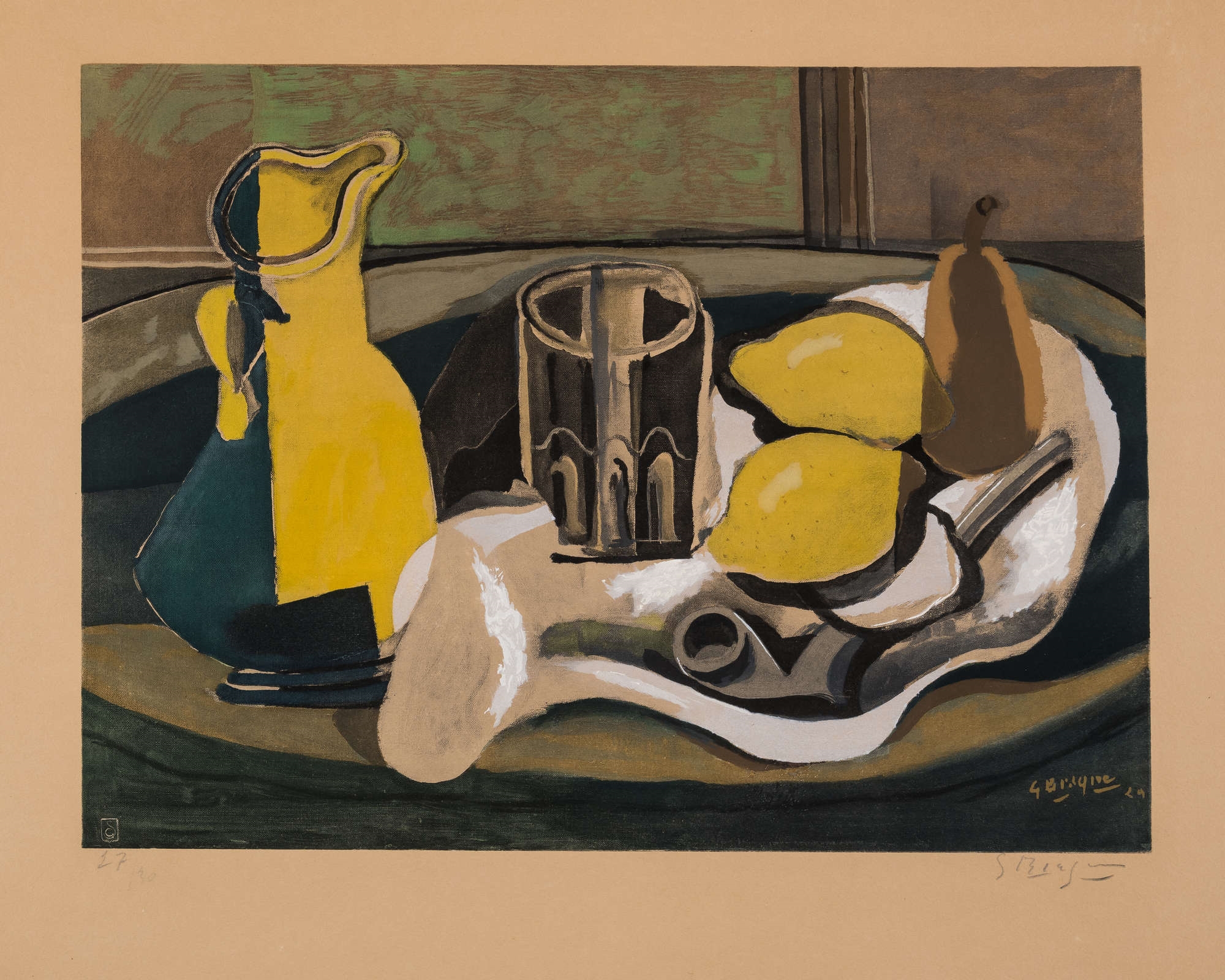 Still life with Lemons and Pipe by Georges Braque, circa 1960