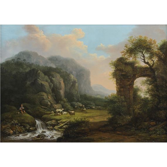 BERGER GARDANT SON TROUPEAU PRÈS D'UNE RUINE by Bernhard Gottfried Manskirch