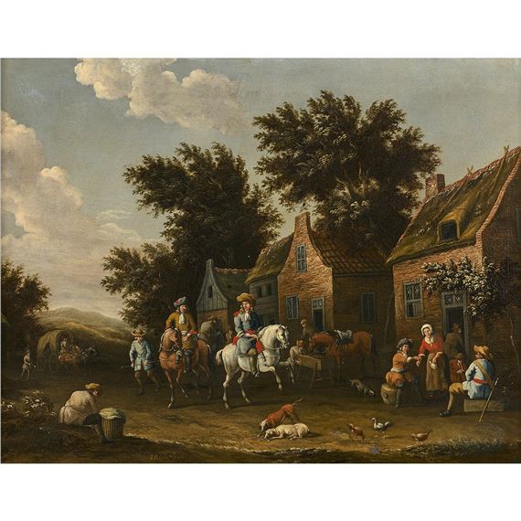 Cavaliers à l'entrée d'un village by Eise Aetes Ruytenbach, 1680