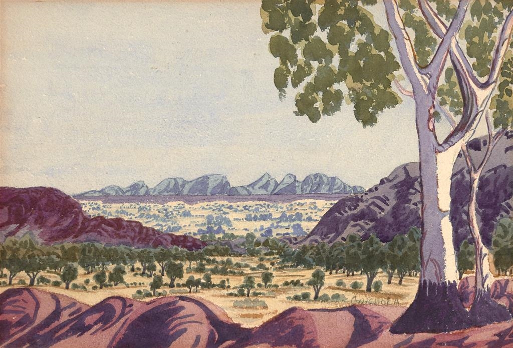 Artwork by Cordula Ebatarinja, Central Australian Landscape, Made of watercolour