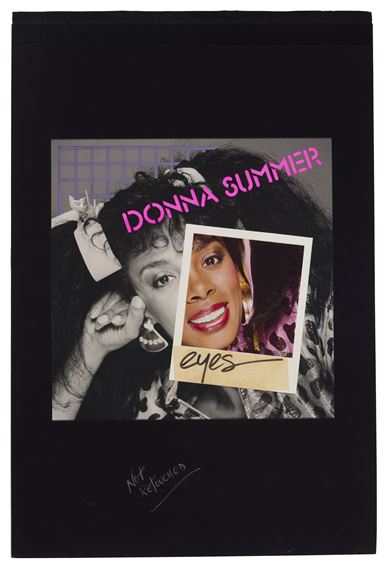 A black-and-white portrait with a polaroid-style inset and pink text overlay.