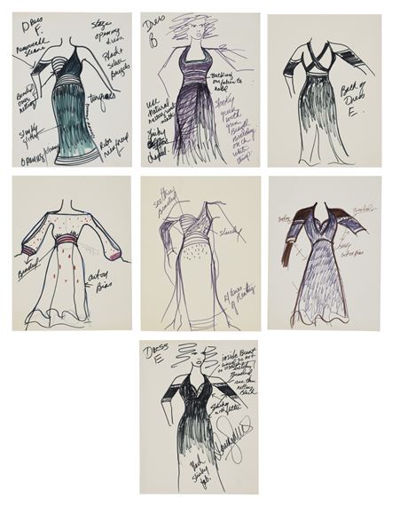 A GROUP OF SEVEN COSTUME DESIGNS DRAWN BY DONNA SUMMER