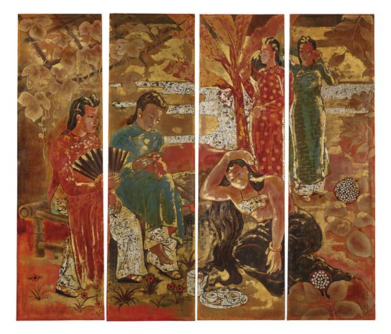 CINQ JEUNES FILLES by Pham Hau, 1937