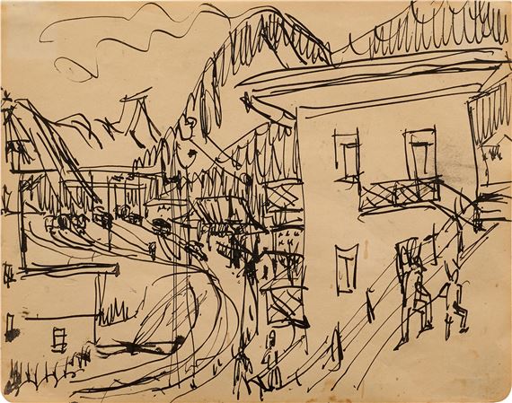 The train station in Davos by Ernst Ludwig Kirchner, Executed in circa 1920