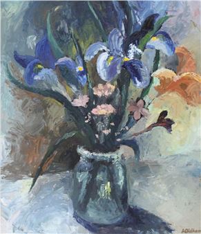 Arthur Oldham - Still Life Irises in a Jar - Arthur Oldham