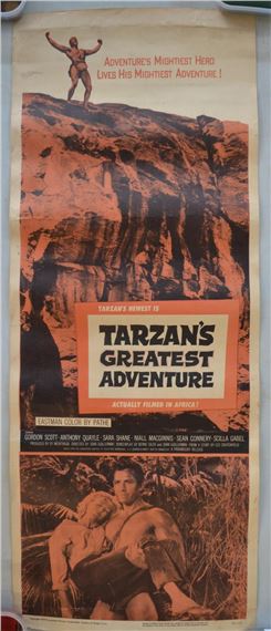 Original vertical format US  insert  for the John Guillerman motion picture "Tarzan's Greatest Adventure" starring Gordon Scott, . Size"". Fair rolled condition with creasing in places by Paramount Pictures, 1959