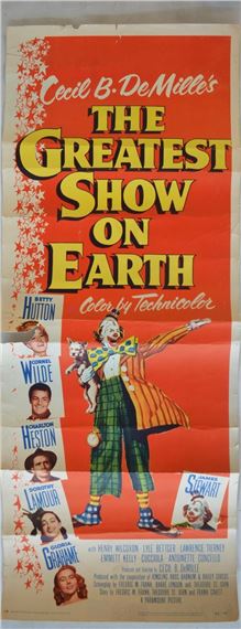 Two original vertical format US  insert  for the Cecil B BeMille motion picture "The Greatest Show On Earth" starring Betty Hutton, Charlton Heston and James Stewart by Paramount Pictures, dated 1960