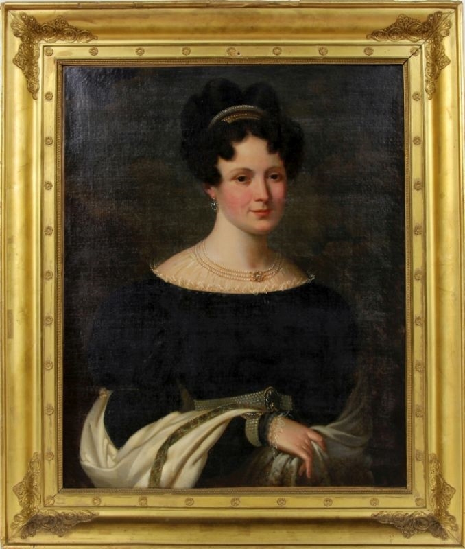 Artwork by Pietro Luchini, Portrait of an elegant lady with pearl jewellery, Made of Oil on canvas