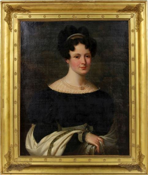 Portrait of an elegant lady with pearl jewellery by Pietro Luchini, dated: 1827