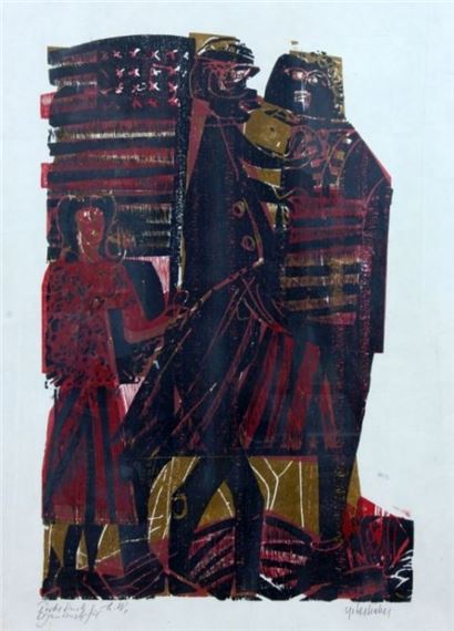 Schwarze Amerikaner ,The Lord's black nightingale and Probedruck für H.W. by HAP  Grieshaber, 1964