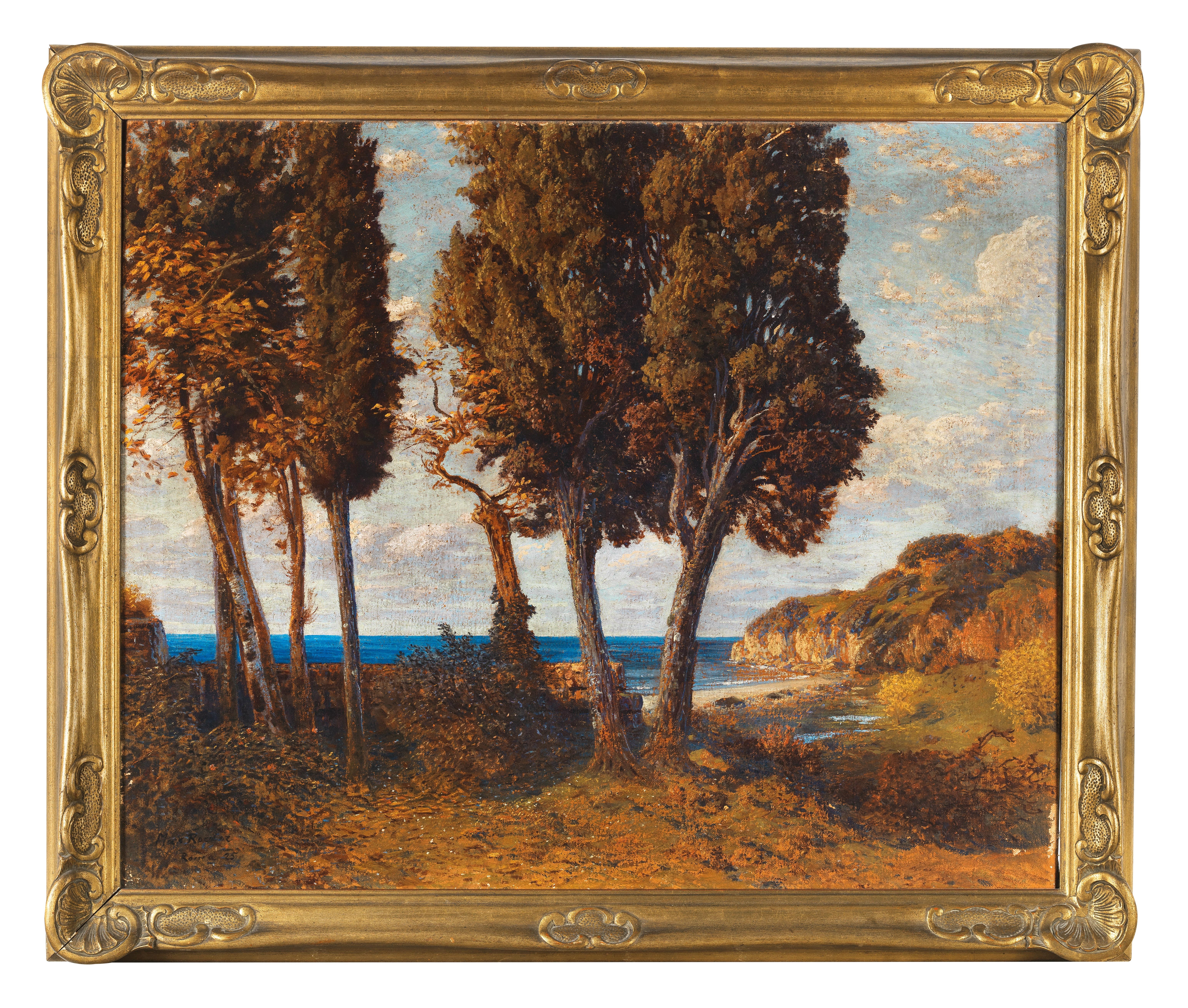 Artwork by Max Roeder, "Zypressen am Meer, Made of oil on canvas