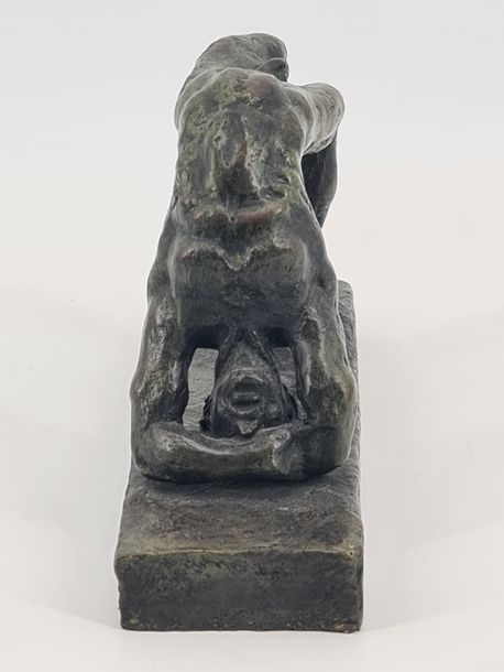 Artwork by Emmanuel Arredondo, Nude man in contortion, Made of Bronze with green patina