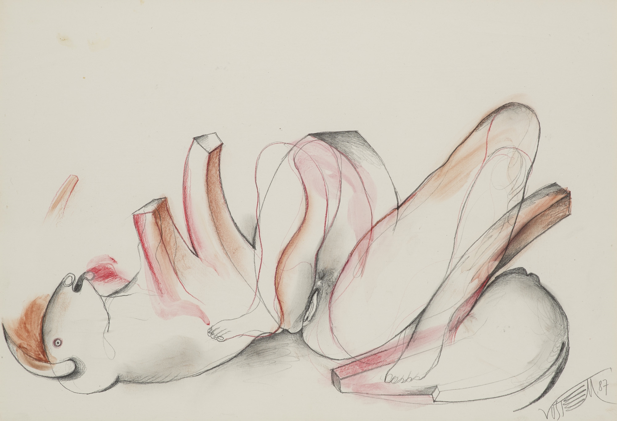 Artwork by Wolf Vostell, 5 Arbeiten in: Stierkampf, Made of Mixed media with watercolour and pencil on wove cardboard