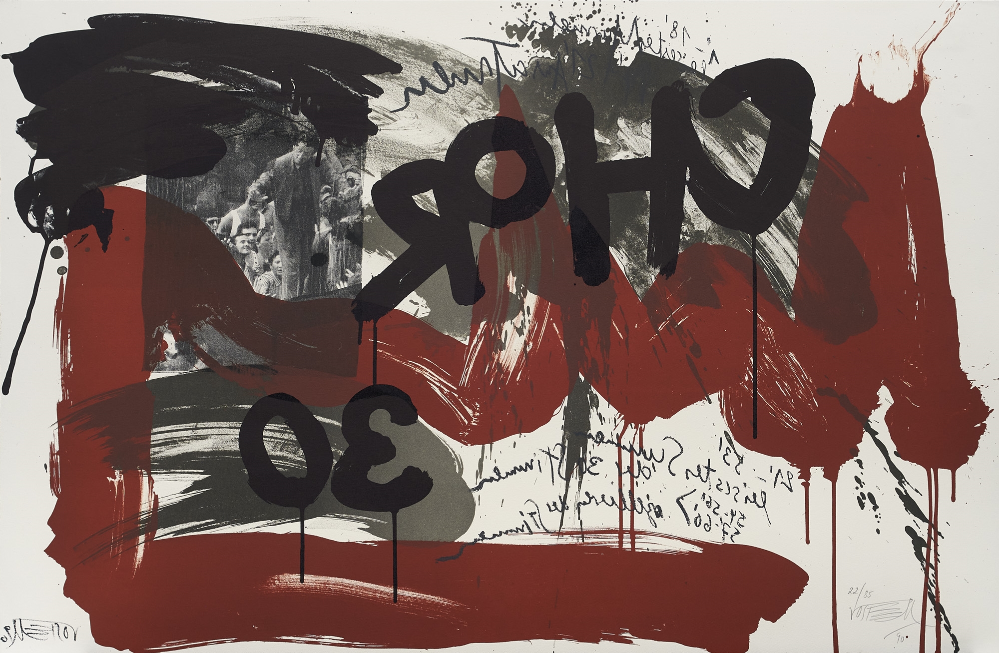 Artwork by Wolf Vostell, 2 Arbeiten aus: Le Cri, Made of color lithograph on wove paper