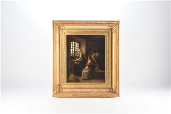 Famille à l'ouvrage près d'une fenêtre - Amédée Guerard