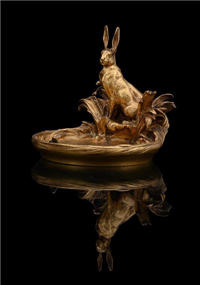 A GILT BRONZE VIDE POCHE FORMED AS A HARE AT A POOL by Charles Paillet, LATE 19TH CENTURY