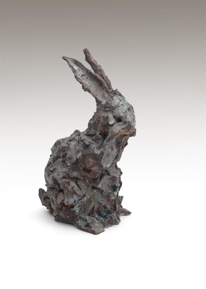 Artwork by Nicola Hicks, A LIMITED EDITION BRONZE MODEL OF A RABBIT GROOMING ITS FACE, Made of bronze