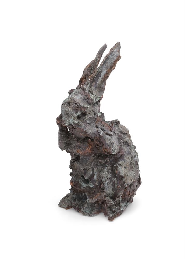 Artwork by Nicola Hicks, A LIMITED EDITION BRONZE MODEL OF A RABBIT GROOMING ITS FACE, Made of bronze