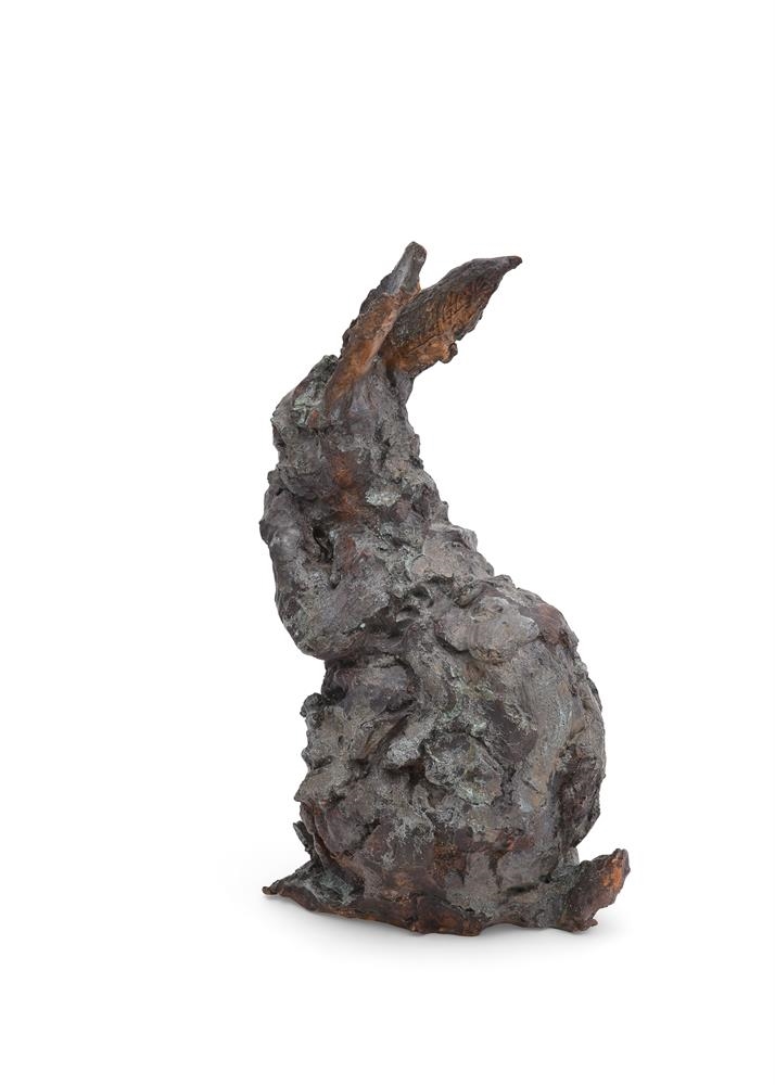 Artwork by Nicola Hicks, A LIMITED EDITION BRONZE MODEL OF A RABBIT GROOMING ITS FACE, Made of bronze