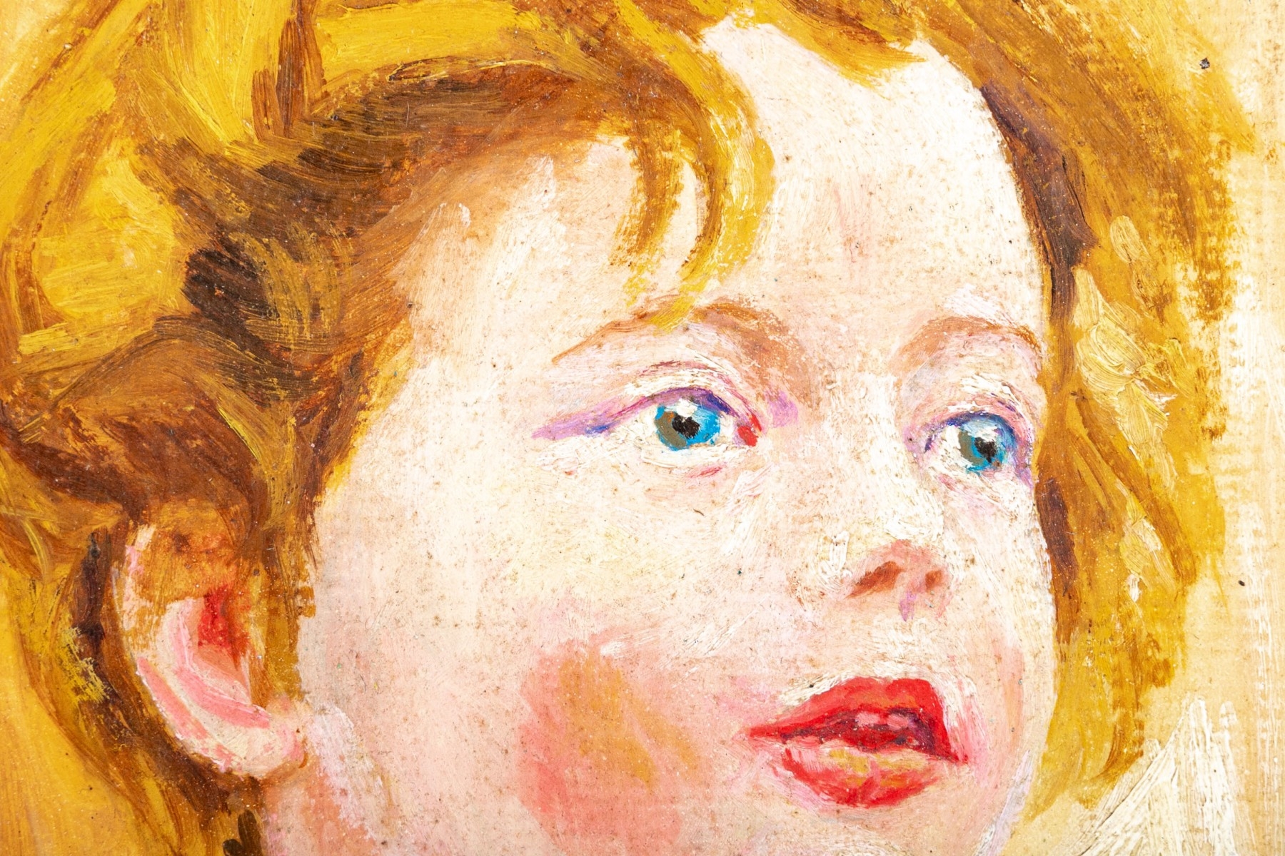 Artwork by Andre Simon, "Le Garcon dans un chandail vert" (the boy in a green sweater), Made of oil on board