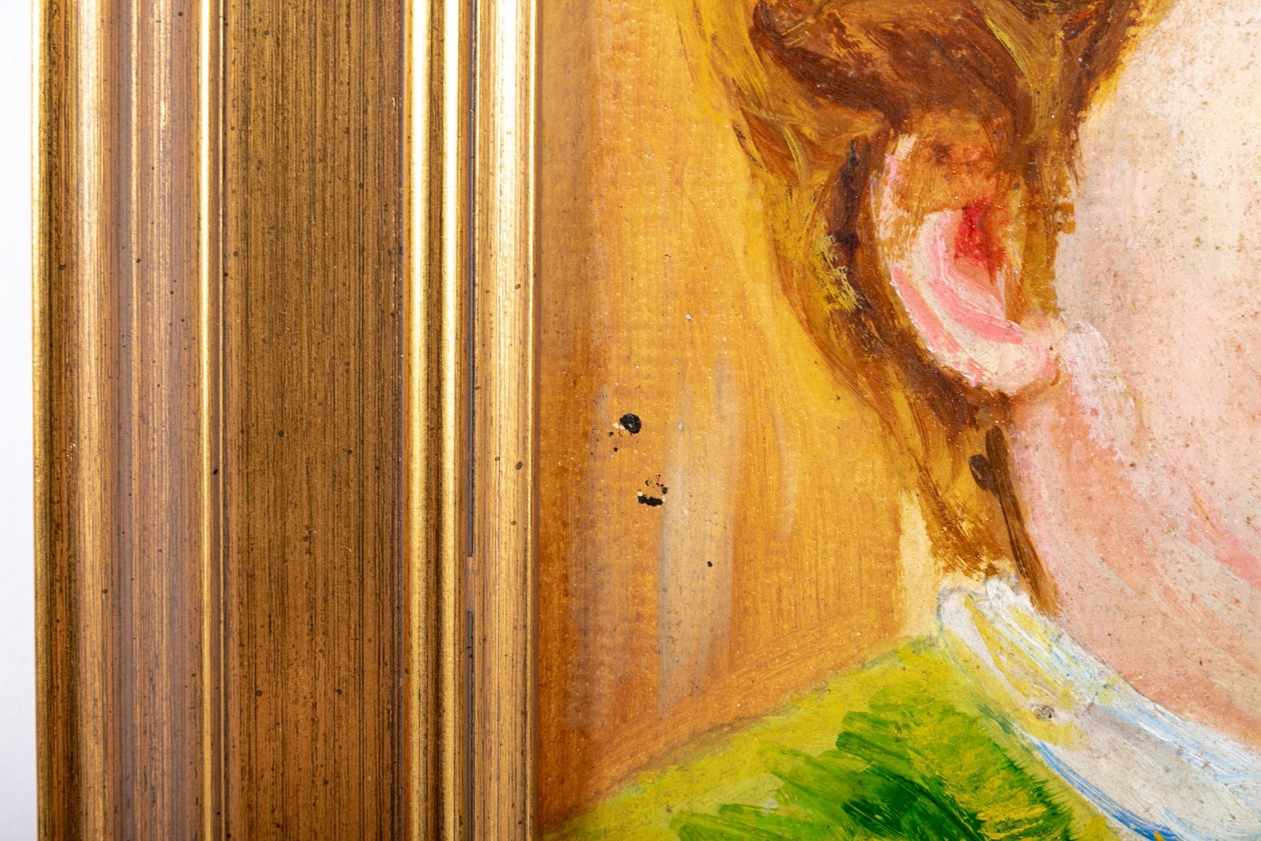 Artwork by Andre Simon, "Le Garcon dans un chandail vert" (the boy in a green sweater), Made of oil on board