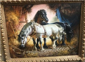 Shire horses in a stable - Margaret Lisle