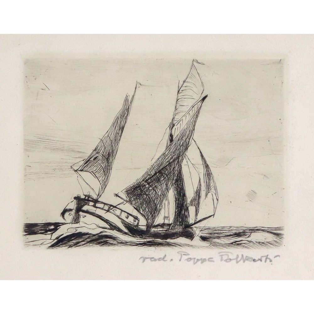 Artwork by Poppe Folkerts, Segelboot eines heimkehrenden Fischers, Made of etching and drypoint