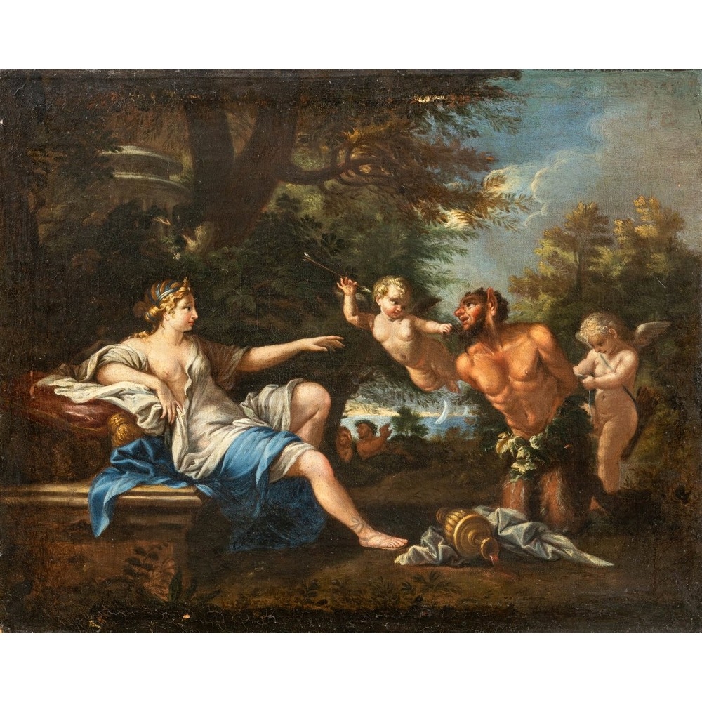 Bacchus als Satyr vor Venus festgehalten by Filippo Lauri
