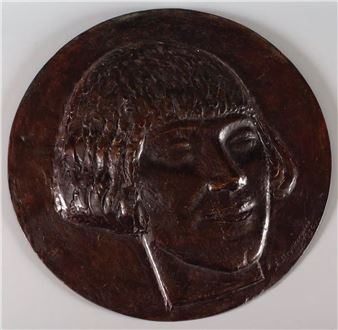 MEDALION W STYLU ART DECO Z GŁOWĄ DZIEWCZYNY - Franciszek Strynkiewicz