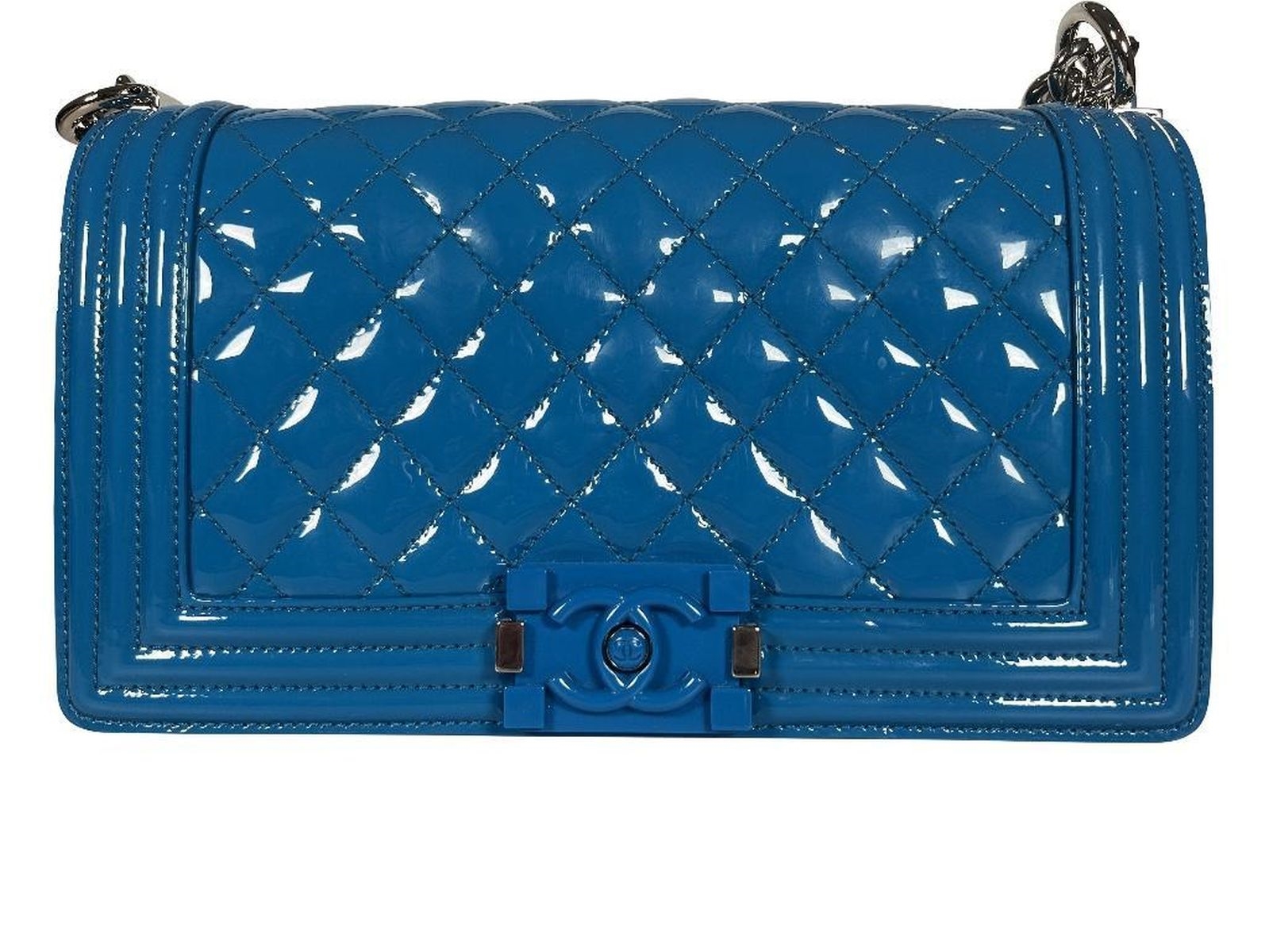 Karl Lagerfeld Chanel Blue Quilted Patent Leather Medium Boy Bag